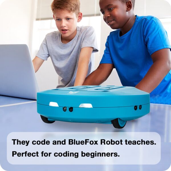 They code and BlueFox robot teaches. Perfect for coding beginners.